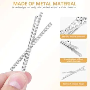 OBTANIM 2 Pcs X Shaped Crystal Hair Pins Cute Metal Shiny Hair Clip Rhinestone Bobby Pin Sparkly Barrette for Women Girls Styling Accessories (Silver)