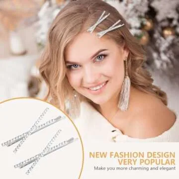 OBTANIM 2 Pcs X Shaped Crystal Hair Pins Cute Metal Shiny Hair Clip Rhinestone Bobby Pin Sparkly Barrette for Women Girls Styling Accessories (Silver)