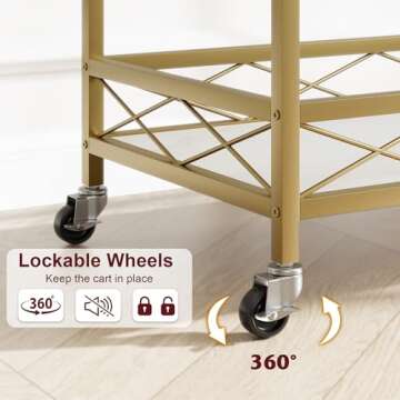 GAOMON Gold Mobile Bar Cart with Wine Rack & Glass Holder