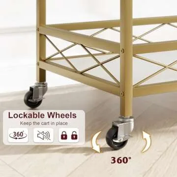 GAOMON Gold Mobile Bar Cart with Wine Rack & Glass Holder