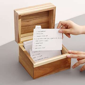 WELLAND Acacia Wood Recipe Box with Card Dividers Set - Unique Gift