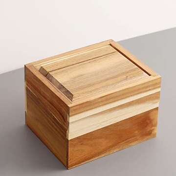 WELLAND Acacia Wood Recipe Box - Unique Cooking Storage