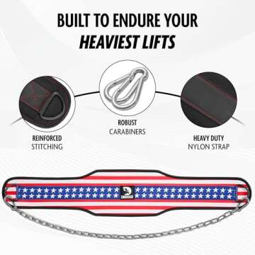 DMoose Fitness Dip Belt for Weight Lifting - Heavy Duty 36" Steel Chain Weight Belt for Pullups, Dips, & Bodybuilding - Gym Squat Belt for Men and Women with Comfortable Neoprene Support (American)