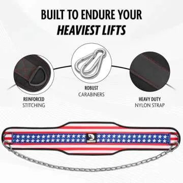 DMoose Fitness Dip Belt for Weight Lifting - Heavy Duty 36" Steel Chain Weight Belt for Pullups, Dips, & Bodybuilding - Gym Squat Belt for Men and Women with Comfortable Neoprene Support (American)