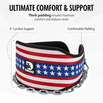 DMoose Fitness Dip Belt for Weight Lifting - Heavy Duty 36" Steel Chain Weight Belt for Pullups, Dips, & Bodybuilding - Gym Squat Belt for Men and Women with Comfortable Neoprene Support (American)