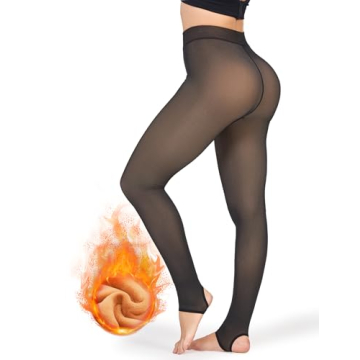 KBVOT Fleece Lined Tights Women Sheer Fake Translucent Winter Thermal Pantyhose Opaque Warm Thick Hi...