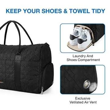 BAGSMART Travel Duffle Bag 40L Carry On Bag Weekender Overnight Bag for Men Women with Shoes Compartment, Black