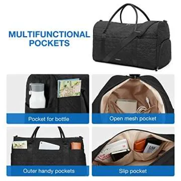 BAGSMART Travel Duffle Bag 40L Carry On Bag Weekender Overnight Bag for Men Women with Shoes Compartment, Black