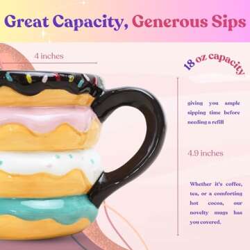 Donut Coffee Mug - Unique Coffee Mugs & Dunkin Donuts Gifts for Women - Stacked Donut Rainbow Mug - Cute Mugs for Girls - Fun Mugs Donut Cup for Novelty Dining & Entertaining Donut Decor (18 oz)