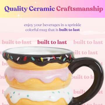 Donut Coffee Mug - Unique Coffee Mugs & Dunkin Donuts Gifts for Women - Stacked Donut Rainbow Mug - Cute Mugs for Girls - Fun Mugs Donut Cup for Novelty Dining & Entertaining Donut Decor (18 oz)