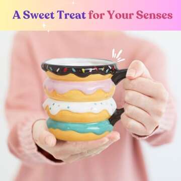 Donut Coffee Mug - Unique Coffee Mugs & Dunkin Donuts Gifts for Women - Stacked Donut Rainbow Mug - Cute Mugs for Girls - Fun Mugs Donut Cup for Novelty Dining & Entertaining Donut Decor (18 oz)