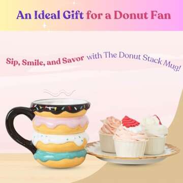 Donut Coffee Mug - Unique Coffee Mugs & Dunkin Donuts Gifts for Women - Stacked Donut Rainbow Mug - Cute Mugs for Girls - Fun Mugs Donut Cup for Novelty Dining & Entertaining Donut Decor (18 oz)