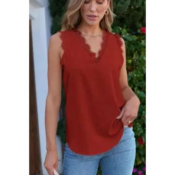 BLENCOT Women Lace Trim Tank Top Summer V Neck Style