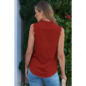 BLENCOT Women Lace Trim Tank Top Summer V Neck Style