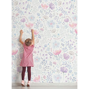 Simple Shapes Whimsy Floral Watercolor Mural Wall Art Wallpaper - Peel and Stick (2 Sheet Pack (2x8 ...