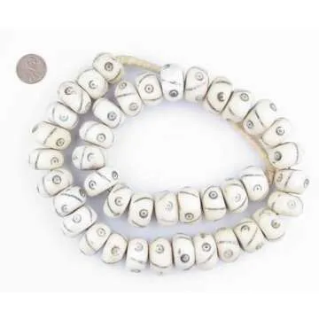 Carved White Bone Beads - Full Strand of Fair Trade Artisanal African Beads - The Bead Chest (Criss ...