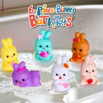 VKTEN 6 Pcs Bunny Bath Toys - Easter Basket Stuffers for Kids, Rubber Bunny Toys for Toddlers, Easte...