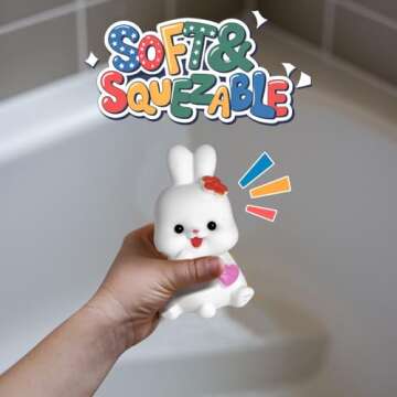 VKTEN 6 Pcs Bunny Bath Toys - Easter Basket Stuffers for Kids, Rubber Bunny Toys for Toddlers, Easter Gifts for Boys & Girls, Bath Time Fun Easter Toys