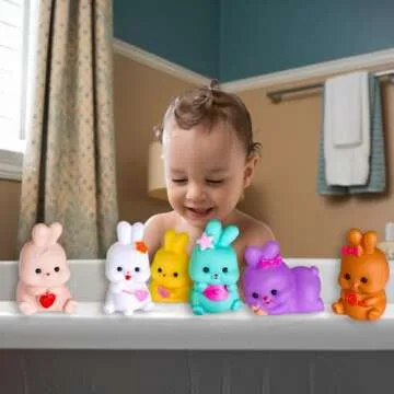 VKTEN 6 Pcs Bunny Bath Toys - Easter Basket Stuffers for Kids, Rubber Bunny Toys for Toddlers, Easter Gifts for Boys & Girls, Bath Time Fun Easter Toys