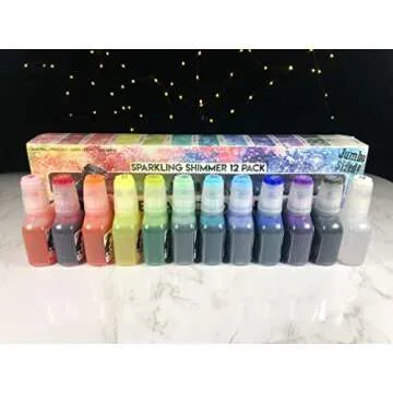 T-Rex Inks Starlight Shimmer Sparkling Alcohol Ink 12 Bottle Set - Glitter Alcohol Ink for Epoxy Resin Dye, Painting, Tumbler Making & More - Includes Shimmering Clear Blender - 20ml Bottles
