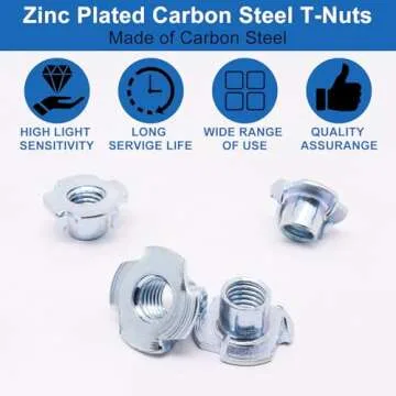 Sydien M10 T Nuts 80Pcs Threaded Inserts T-Nuts, Zinc-Plated Steel 4 Pronged Tee Nut for Wood, Rock Climbing Holds Cabinetry