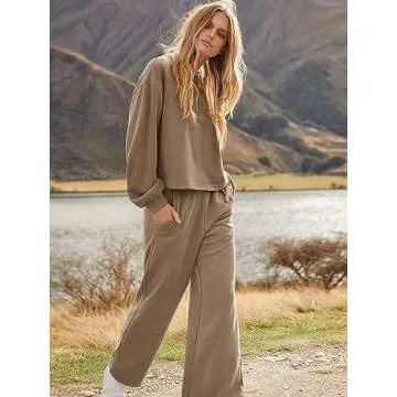 ANRABESS Women’s Two Piece Outfits Long Sleeve Crop Top Wide Leg Sweat Pants Dressy Loungewear Set...