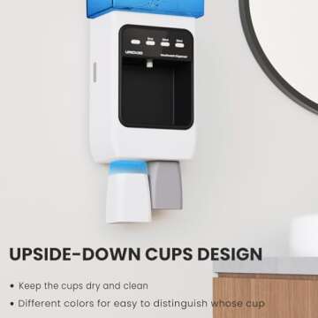 UMICKOO Mouthwash Dispenser for Bathroom 700mL(24.6 Oz), Automatic Wall Mounted Mouthwash Dispensers Rechargeable with Magnetic Cups,Adjustable Dispensing Levels,Perfect for Kids and Adults