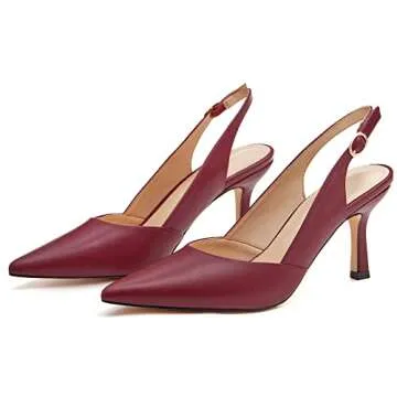 Women's Kitten Heels Pumps Pointed Closed Toe Wedding Party Dress Slingback Pump Shoes, Maroon, Size 8