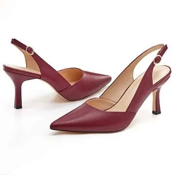 Women's Kitten Heels Pumps Pointed Closed Toe Wedding Party Dress Slingback Pump Shoes, Maroon, Size 8