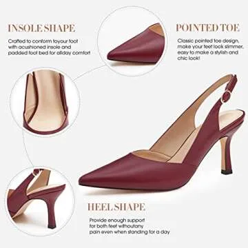 Women's Kitten Heels Pumps Pointed Closed Toe Wedding Party Dress Slingback Pump Shoes, Maroon, Size 8