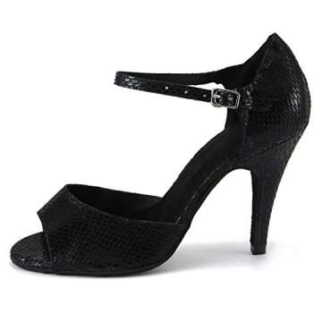 Cheery Ball Women Ballroom Dance Sandals Suede Sole, Black Leather, 7 M