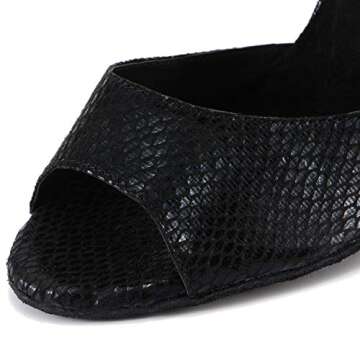 Cheery Ball Women Ballroom Dance Sandals Suede Sole, Black Leather, 7 M