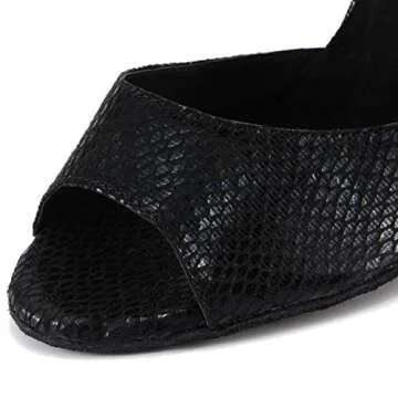 Cheery Ball Women Ballroom Dance Sandals Suede Sole, Black Leather, 7 M