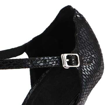 Cheery Ball Women Ballroom Dance Sandals Suede Sole, Black Leather, 7 M