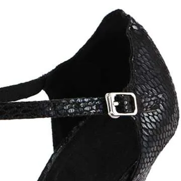 Cheery Ball Women Ballroom Dance Sandals Suede Sole, Black Leather, 7 M