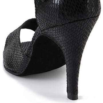 Cheery Ball Women Ballroom Dance Sandals Suede Sole, Black Leather, 7 M