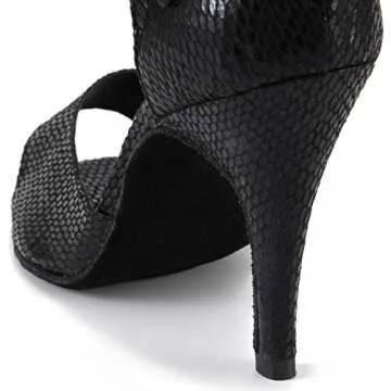 Cheery Ball Women Ballroom Dance Sandals Suede Sole, Black Leather, 7 M