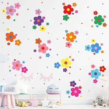 288 Pcs Y2k Cute Flowers Wall Sticker Colorful Floral Wall Decal Vinyl Peel and Stick Preppy Hippie Stickers Aesthetic Wall Flowers Wall Decor for Nursery Bedroom(9.1 x 11.4 Inch,Bright Colors)