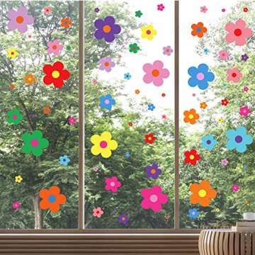 288 Pcs Y2k Cute Flowers Wall Sticker Colorful Floral Wall Decal Vinyl Peel and Stick Preppy Hippie Stickers Aesthetic Wall Flowers Wall Decor for Nursery Bedroom(9.1 x 11.4 Inch,Bright Colors)