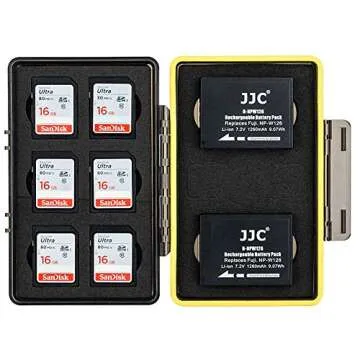 SD Card Holder & Camera Battery Case for 6 SD SDHC SDXC Memory Cards + 2 Fuji Fujifilm NP-W126 NP-W126S Batteries on X100VI X-T3 X-T30 X-T100 X100F X-A10 X-Pro2 X-Pro1 X-T2 X-T1 X-T20 X-T10 X-E3 E2