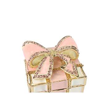 Mini Enamel Rhinestones Bow-knot Jewelry Box Bow-knot Hinged Trinket Box Bow Bling Trinket Box Miniature Figurine Ring Box for Women Girls Wedding Birthday Gift Christmas (Pink)