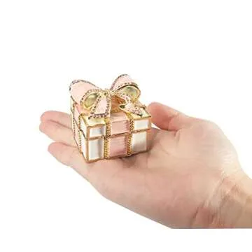 Mini Enamel Rhinestones Bow-knot Jewelry Box Bow-knot Hinged Trinket Box Bow Bling Trinket Box Miniature Figurine Ring Box for Women Girls Wedding Birthday Gift Christmas (Pink)