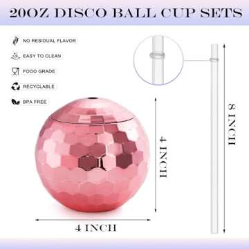 ANTQUE 9 PCS Disco Ball Cup with Straws, Tumbler Reusable Disco Flash Ball Cups for Party, Cocktail ...