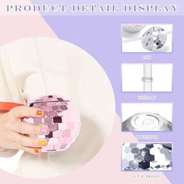 ANTQUE 9 PCS Disco Ball Cup with Straws, Tumbler Reusable Disco Flash Ball Cups for Party, Cocktail Ball Cups Spherical with Lid and Straw Wine Cups for Nightclub Bar Party Decor(Rose Gold)