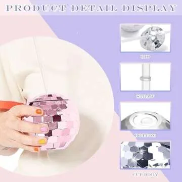 ANTQUE 9 PCS Disco Ball Cup with Straws, Tumbler Reusable Disco Flash Ball Cups for Party, Cocktail Ball Cups Spherical with Lid and Straw Wine Cups for Nightclub Bar Party Decor(Rose Gold)