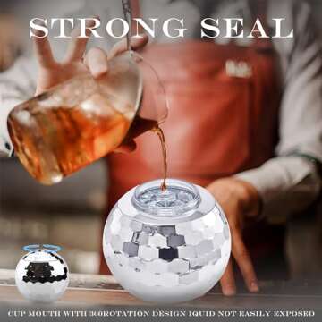 ANTQUE 9 PCS Disco Ball Cup with Straws, Tumbler Reusable Disco Flash Ball Cups for Party, Cocktail Ball Cups Spherical with Lid and Straw Wine Cups for Nightclub Bar Party Decor(Rose Gold)