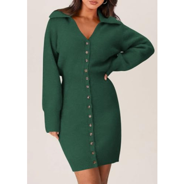 Trendy Long Sleeve Button Down Sweater Dress for Women