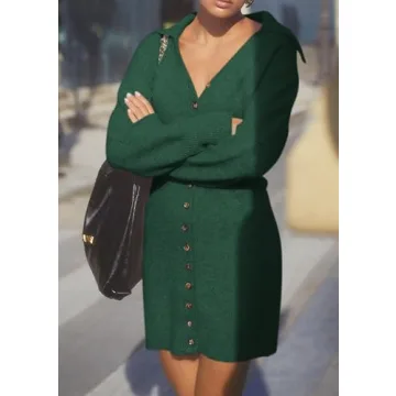Trendy Long Sleeve Button Down Sweater Dress for Women