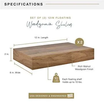 MCS Floating Shelf Set, Gray Woodgrain - Stylish Decor for Any Room