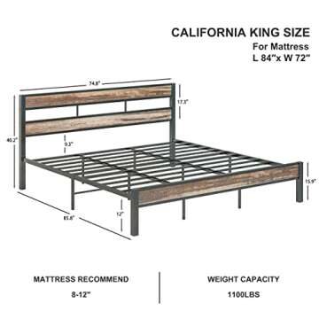 LIKIMIO California King Bed Frame wtih Headboard, Easy Assembly, Noise-Free, No Box Spring Needed, H...